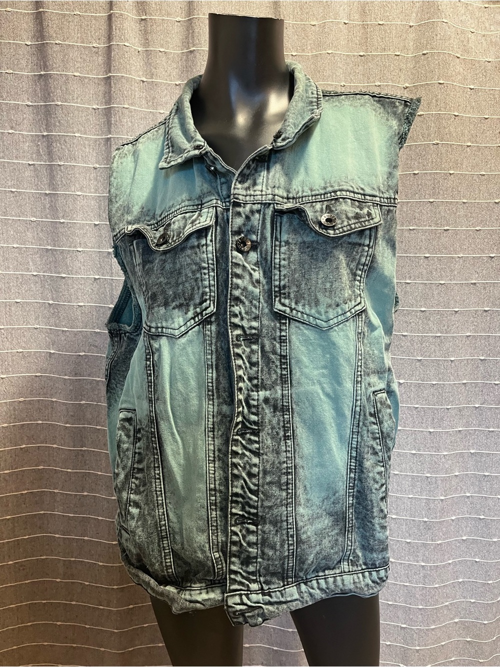 Rude Green Acid Wash Jean Jacket Vest